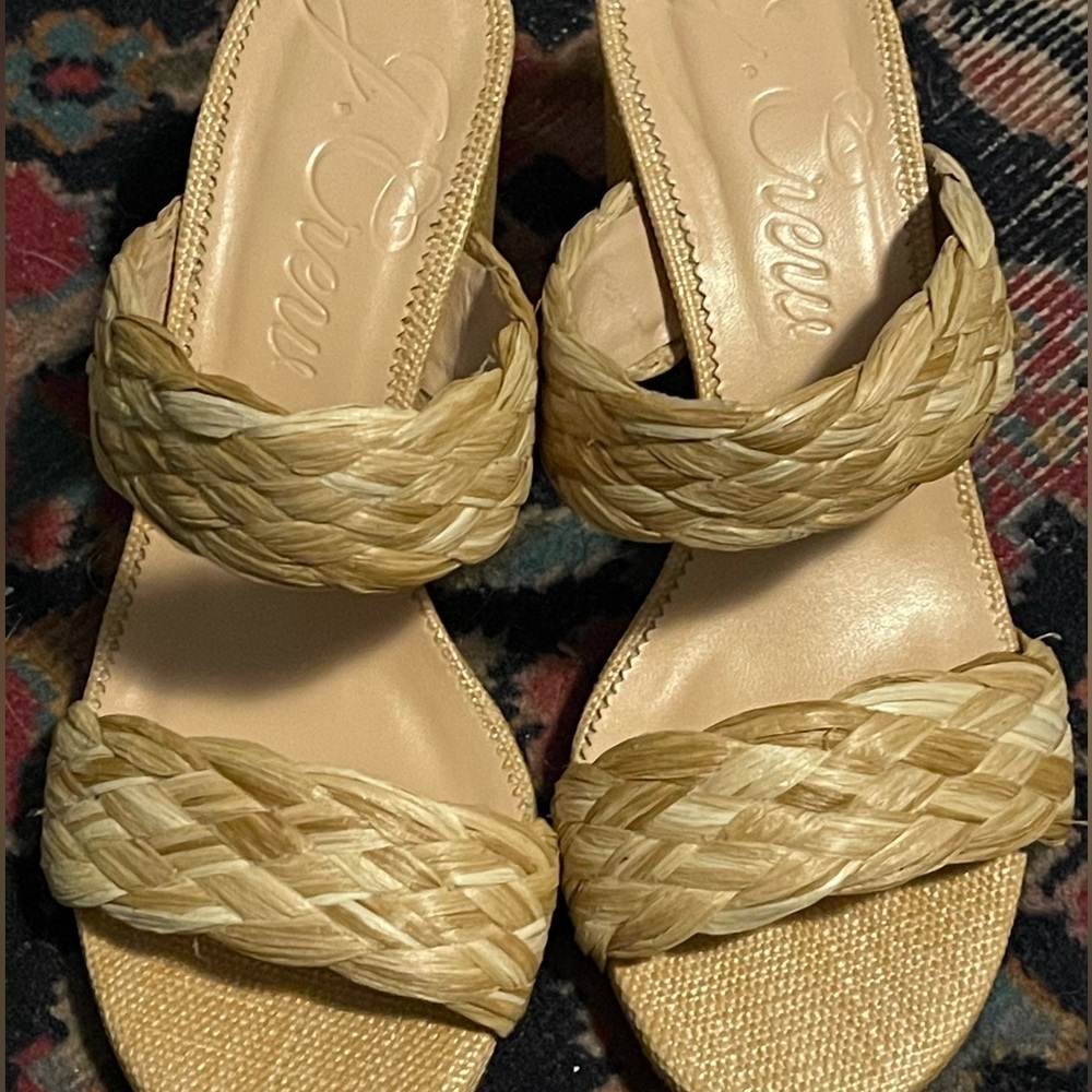J.Crew Lucie woven braided-strap sandals raffia-inspired, 3” heel worn sz 6.5 - Picture 9 of 11